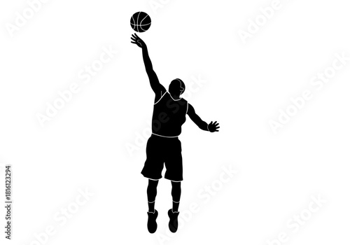 Basketball player dunking silhouette on white background