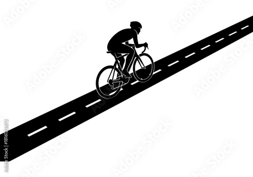 Silhouette cyclist on road: dynamic minimalist design for sport and fitness themes