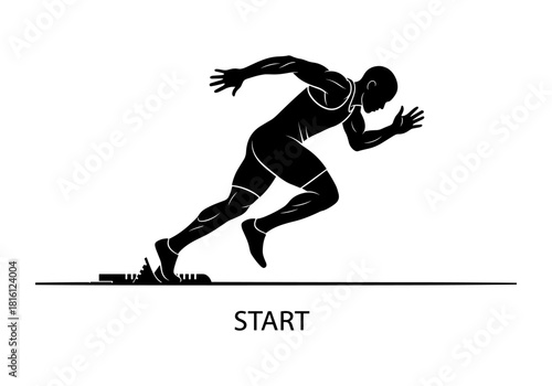 Dynamic silhouette of a sprinter at the starting line