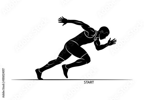 Dynamic silhouette of runner at start line capturing power and energy