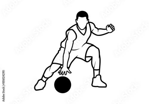Dynamic basketball player dribbling in bold silhouette art style
