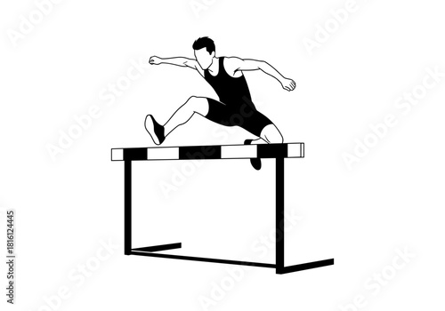 Dynamic silhouette of an athlete jumping over hurdle in track and field competition