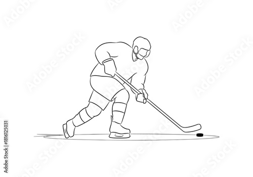 Minimalist line art of a hockey player in action