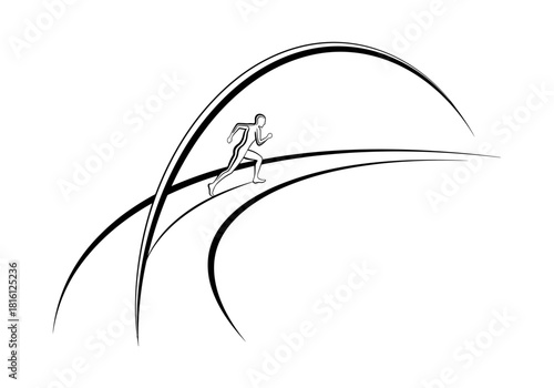 Dynamic line art of a runner on a curved path