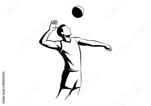Dynamic volleyball player silhouette in mid-air serve action