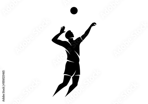 Silhouette of male volleyball player jumping to serve isolated on white