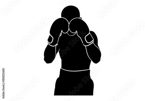 Boxer silhouette in fighting stance: bold design for sports graphics