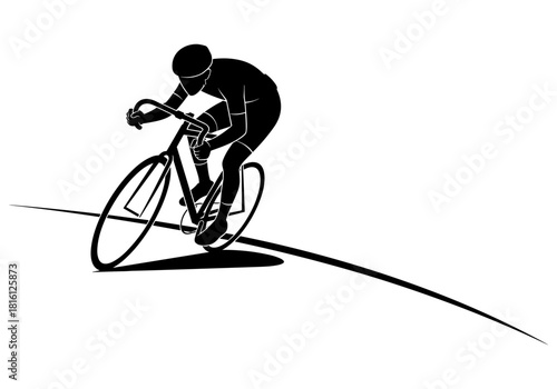 Cyclist racing on road curve silhouette