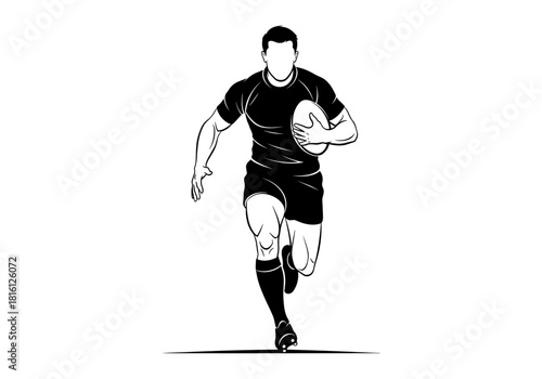 Dynamic rugby player silhouette running with ball in hand
