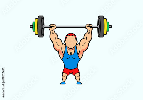 Cartoon bodybuilder lifting weights with determination and strength