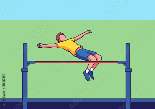 Athlete performing high jump in vibrant minimalist style