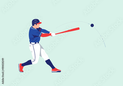Baseball player hitting a home run in minimalist style with dynamic motion