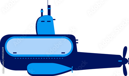 blue war submarine isolated in flat style