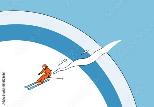 Dynamic skiing adventure: minimalist design captures vibrant winter action
