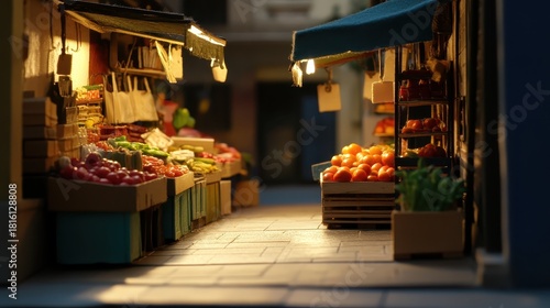 Fototapeta Naklejka Na Ścianę i Meble -  Miniature market stall displaying fresh fruits and vegetables