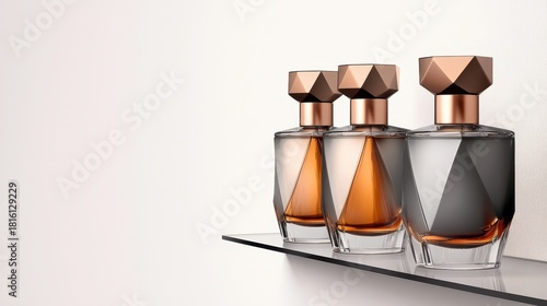 Stylish perfume bottles displayed on a sleek glass shelf