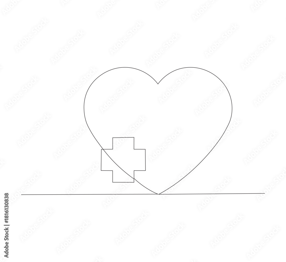 Obraz premium heart care line drawing without break isolated on white.health icon vector.illustrator vector downloadable.health vector editable