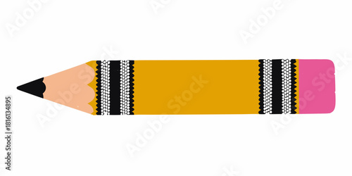 Illustration of a yellow pencil with pink eraser on white background
