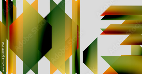 Abstract geometric shapes form letters ME. Colors include orange, green, brown, white. Modern design, minimalist aesthetic.