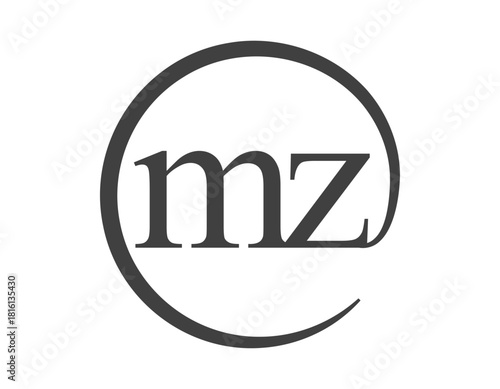MZ logo from two letter with circle shape email sign style. M and Z round logotype of business company