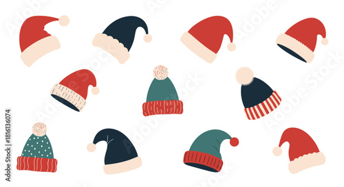 A collection of assorted knitted winter hats in various colors and patterns, perfect for cold weather.