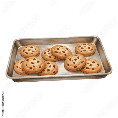 Watercolor Baking Sheet with Cookies Vector Illustration
