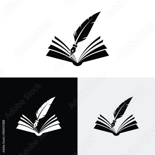 Creative logo design with book and pen illustration