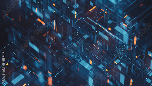 Technology background abstract science big data analysing neural network artificial intelligence futuristic electronic circuit board 3d rendering.