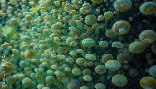 Close-up Microscopic View of Bacteria Cells Showing Detailed Structures and Diversity of