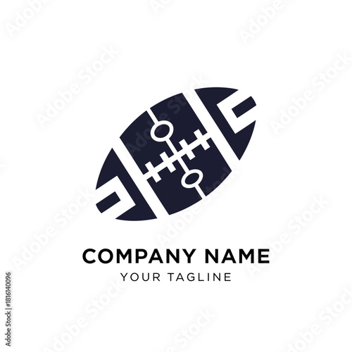 Stylized football logo with field markings and company name placeholder.