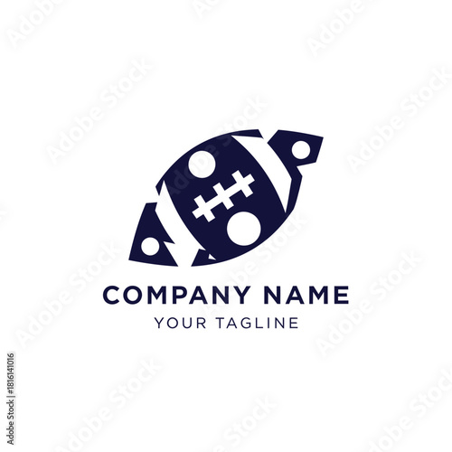 Creative logo design featuring a stylized American football depicted as a space rocket or spaceship.