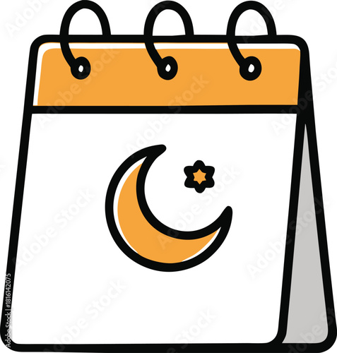 Islamic calendar icon featuring a crescent moon and star symbolizing islamic holidays and observances on a desk calendar