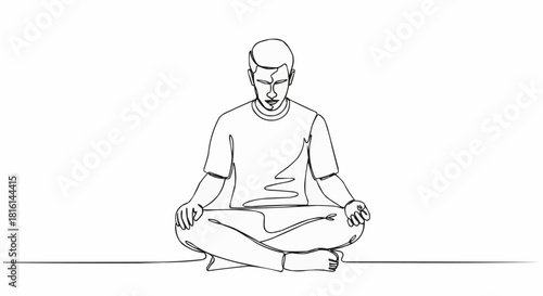 Man Meditating in Simple Line Art Drawing Style.