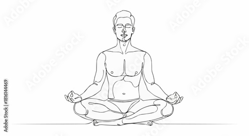 Man Meditating in Lotus Pose Line Art Drawing.