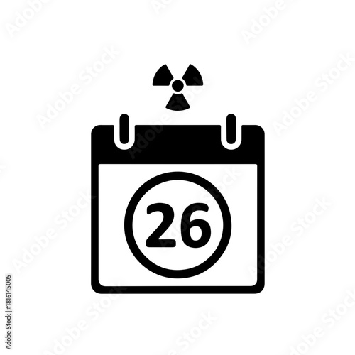visual marking the International Day for the Total Elimination of Nuclear Weapons. Features a calendar square highlighting September 26 with the Radiation Hazard (Trefoil) symbol placed above it