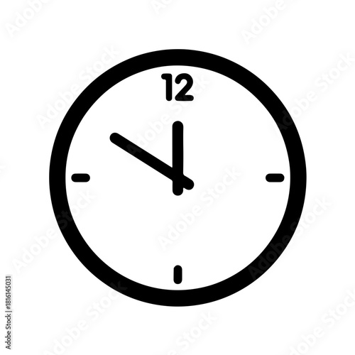 black and white representation of global peril and imminent crisis. Features a simple wall clock showing the time at five minutes to midnight 11:55, symbolizing the extreme closeness of nuclear threat