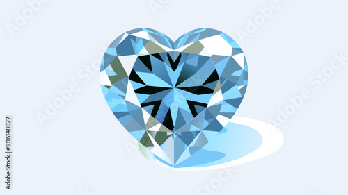 Sparkling Blue Diamond, Luxury Heart Gemstone, Precious Aquamarine Jewel, Brilliant Elegant Cut, Romantic Ice Crystal, Expensive Polished Stone, Detailed Shiny Facets, Pure Wedding Concept