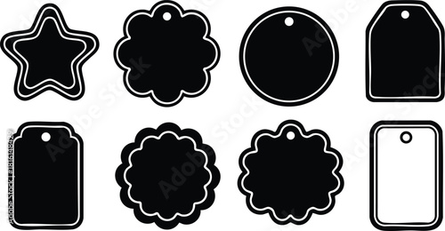 Various shapes of black labels and tags for creative design projects and crafts 