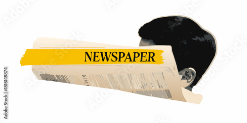 Man reading newspaper illustration with yellow highlight and bold text