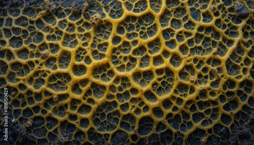 Intricate Yellow Network on Dark Surface: A Detailed Exploration of Cellular Structure and Fungal