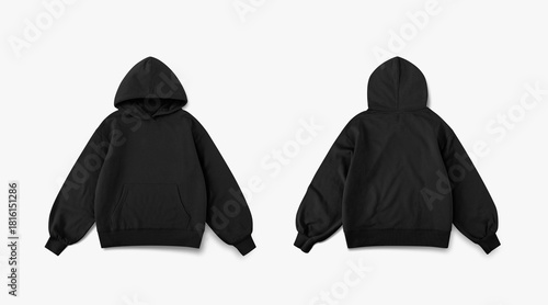 Cuadro en lienzo black oversized hoodie on white background, black hoodie from front and back sid