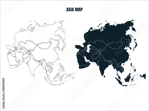 Asia map outline vector illustration infographic
