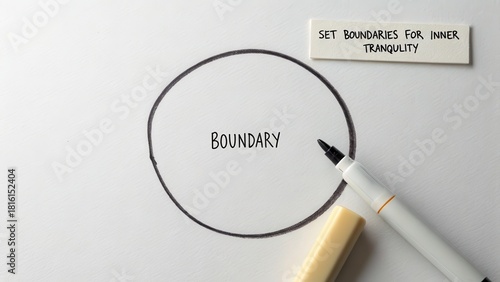A hand-drawn circle with the word BOUNDARY inside on a white surface, representing limits and guidelines.