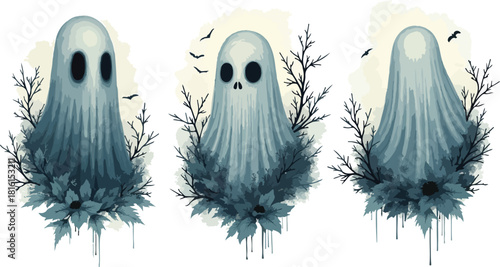 halloween night scene. spooky ghost story book illustration