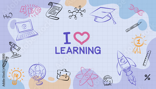 Seamless pattern with school doodles. Education background with hand drawn science and math supplies. Creative elements on green chalkboard. Vector illustration.