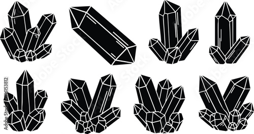 Crystal formations in various shapes and angles for artistic and design use in creative projects 
