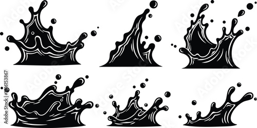 Water splash vector illustrations showcasing dynamic shapes and forms for creative design projects 