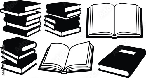 Stack of books and open book illustrations representing knowledge and learning in an educational context 