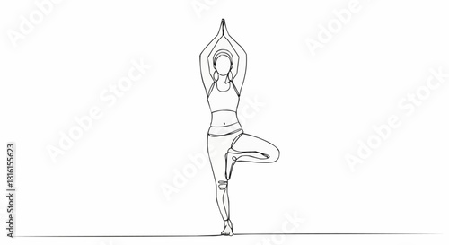Woman in tree pose yoga exercise for balance and focus.