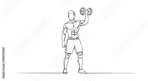Man lifting dumbbell in workout sketch illustration.